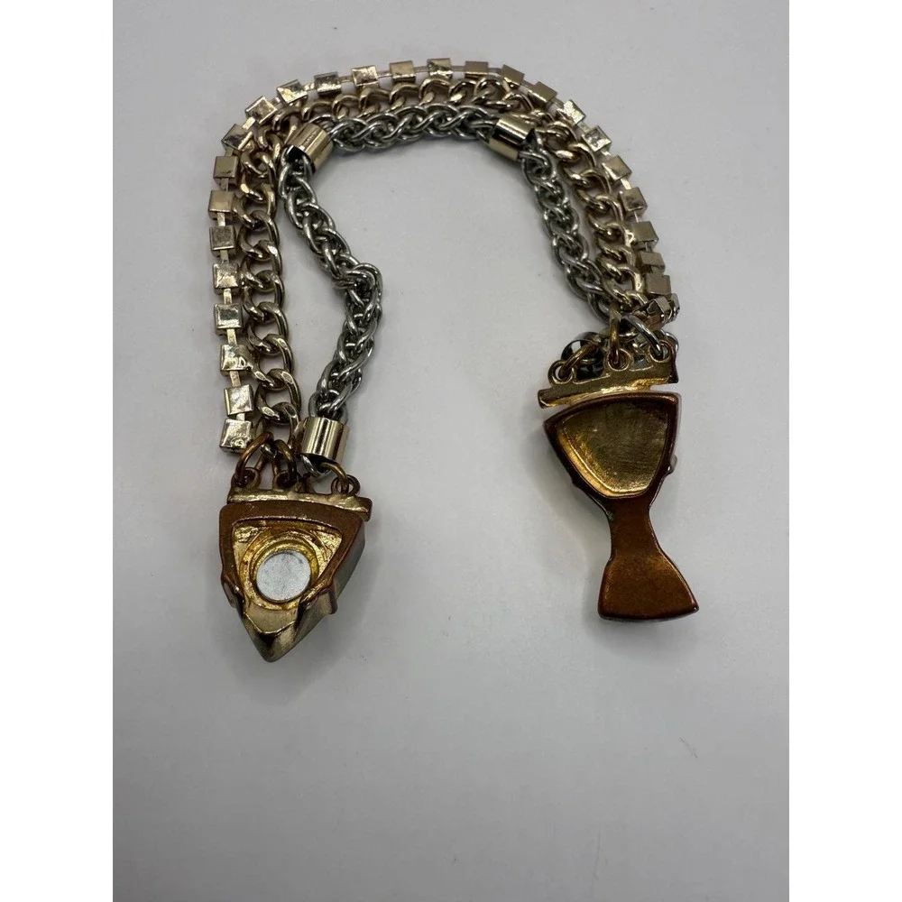 Chunky Chain Bracelet Faux Amber Triangle‎ Magnetic Clasp Mixed Metal Statement